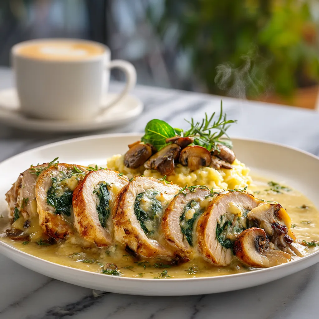 Menumaison mushroom stuffed chicken serving