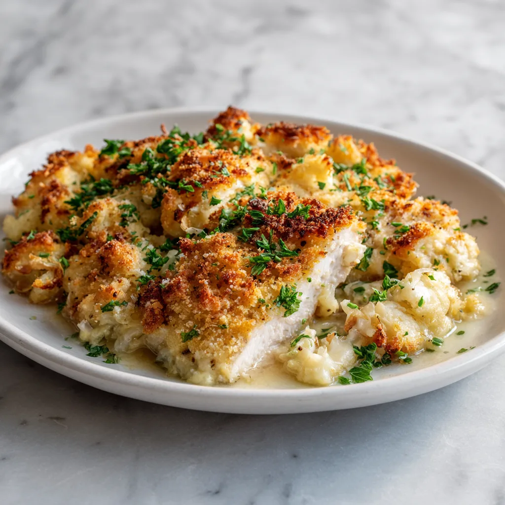 Chicken à croûte de parmesan croustillant dans une assiette