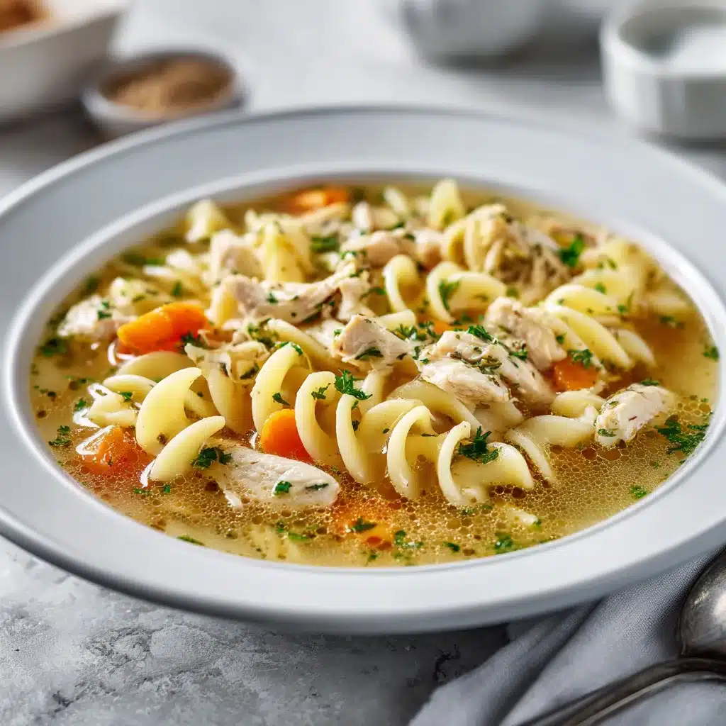 Soupe au poulet et nouilles aux œufs maison