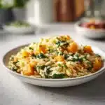 Orzo crémeux à la courge butternut rôtie et épinards