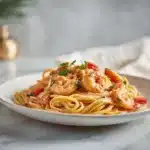 Spaghetti aux crevettes et sauce crémeuse à la tomate