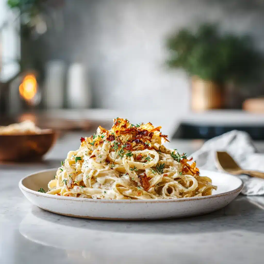 Pâtes crémeuses aux oignons caramélisés véganes : La Recette Ultime