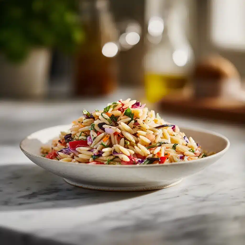 Salade d'orzo arc-en-ciel au citron et aux herbes fraîches