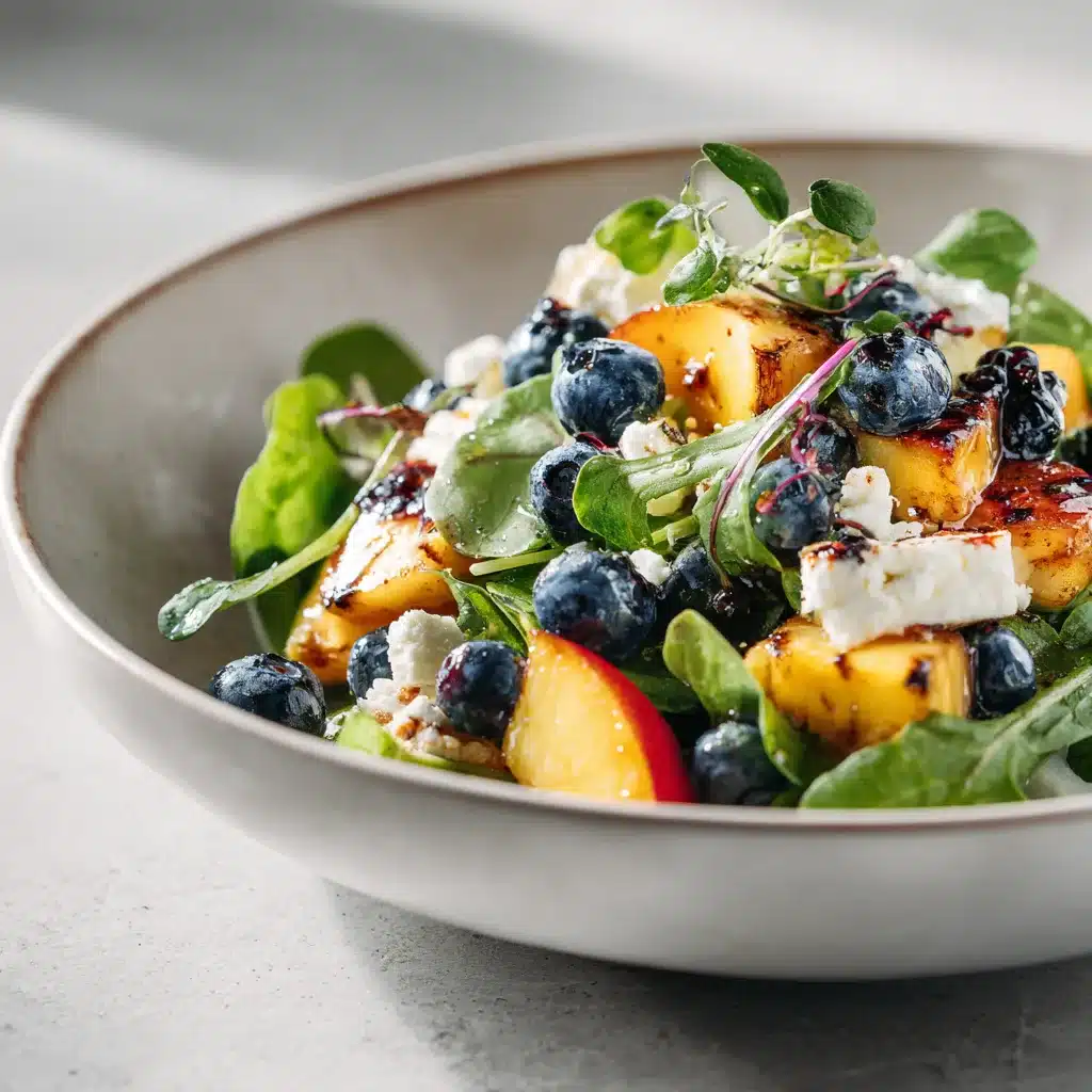 Salade Myrtille Pêche Feta et Noix Croquantes